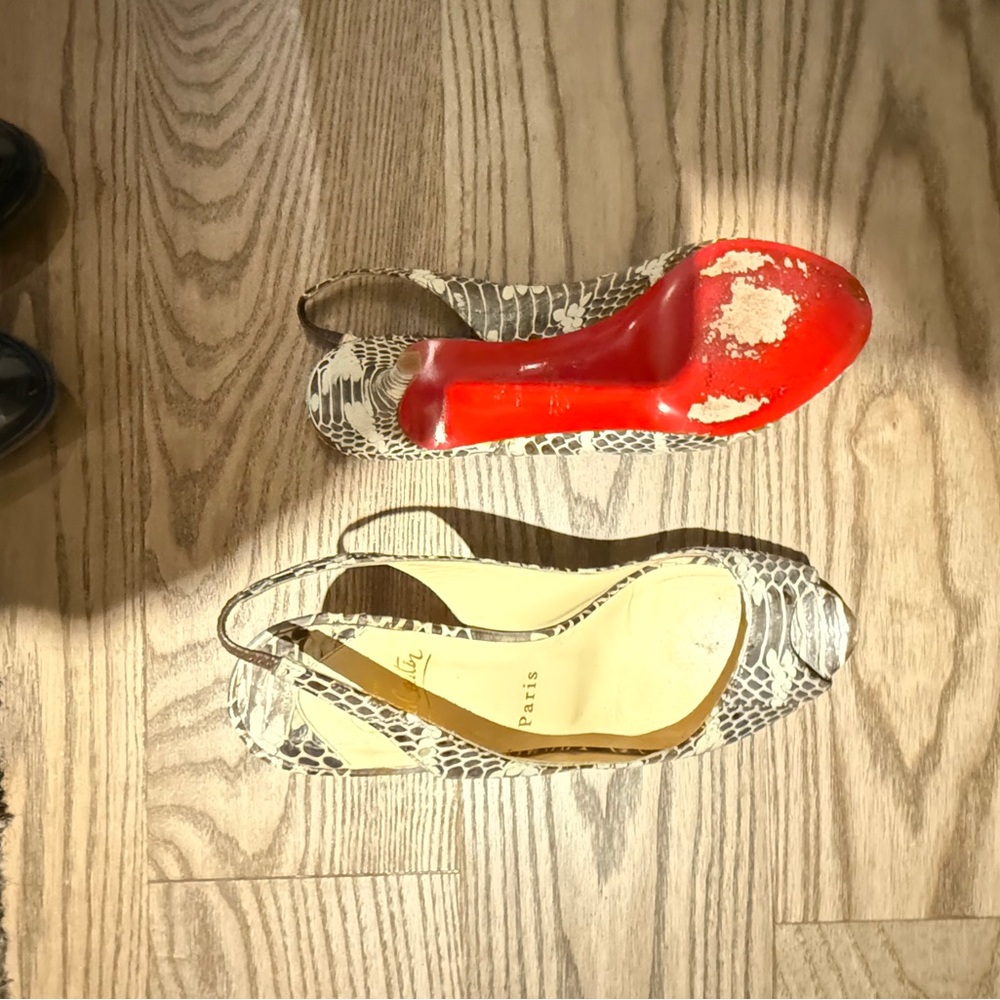 Christian Louboutin Snake Print Slingback Heels